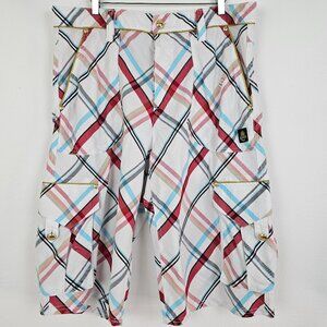 Coogi Men's Multi-Color Plaid Cargo Shorts W40 Cotton